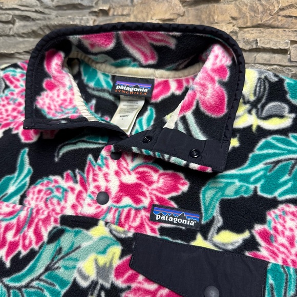 Patagonia Synchilla Manoa Floral Fleece Pullover Jacket Women Large T Snap Rare - Picture 3 of 9